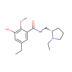 CCc1cc(O)c(OC)c(C(=O)NC[C@@H]2CCCN2CC)c1 ZINC000064447504