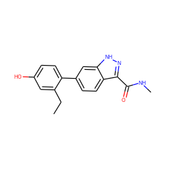 CCc1cc(O)ccc1-c1ccc2c(C(=O)NC)n[nH]c2c1 ZINC001772630635