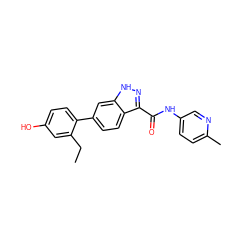 CCc1cc(O)ccc1-c1ccc2c(C(=O)Nc3ccc(C)nc3)n[nH]c2c1 ZINC000584905357