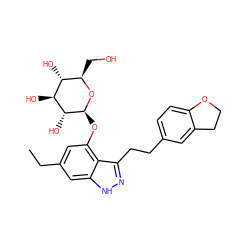 CCc1cc(O[C@@H]2O[C@H](CO)[C@@H](O)[C@H](O)[C@H]2O)c2c(CCc3ccc4c(c3)CCO4)n[nH]c2c1 ZINC000006718934