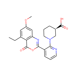 CCc1cc(OC)cc2nc(-c3cccnc3N3CCC[C@@H](C(=O)O)C3)oc(=O)c12 ZINC000043120586