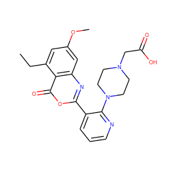 CCc1cc(OC)cc2nc(-c3cccnc3N3CCN(CC(=O)O)CC3)oc(=O)c12 ZINC000043079224