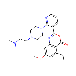 CCc1cc(OC)cc2nc(-c3cccnc3N3CCN(CCN(C)C)CC3)oc(=O)c12 ZINC000043064738