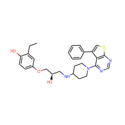 CCc1cc(OC[C@H](O)CNC2CCN(c3ncnc4scc(-c5ccccc5)c34)CC2)ccc1O ZINC000043197315