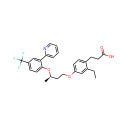 CCc1cc(OCC[C@@H](C)Oc2ccc(C(F)(F)F)cc2-c2ccccn2)ccc1CCC(=O)O ZINC000028890954