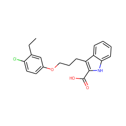 CCc1cc(OCCCc2c(C(=O)O)[nH]c3ccccc23)ccc1Cl ZINC000095598089