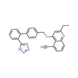 CCc1cc(OCc2ccc(-c3ccccc3-c3nnn[nH]3)cc2)c2c(C#N)cccc2n1 ZINC000013728663