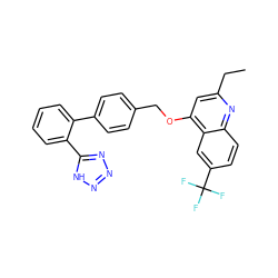 CCc1cc(OCc2ccc(-c3ccccc3-c3nnn[nH]3)cc2)c2cc(C(F)(F)F)ccc2n1 ZINC000013728673