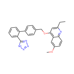 CCc1cc(OCc2ccc(-c3ccccc3-c3nnn[nH]3)cc2)c2cc(OC)ccc2n1 ZINC000013728679