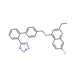 CCc1cc(OCc2ccc(-c3ccccc3-c3nnn[nH]3)cc2)c2ccc(Cl)cc2n1 ZINC000013728686