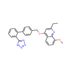 CCc1cc(OCc2ccc(-c3ccccc3-c3nnn[nH]3)cc2)c2cccc(OC)c2n1 ZINC000013728704