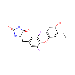 CCc1cc(Oc2c(I)cc(C[C@@H]3NC(=O)NC3=O)cc2I)ccc1O ZINC000029123871