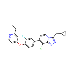 CCc1cc(Oc2ccc(-c3ccn4c(CC5CC5)nnc4c3Cl)cc2F)ccn1 ZINC000114489241