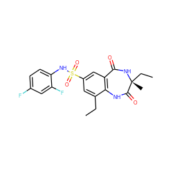 CCc1cc(S(=O)(=O)Nc2ccc(F)cc2F)cc2c1NC(=O)[C@@](C)(CC)NC2=O ZINC000103298331