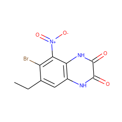 CCc1cc2[nH]c(=O)c(=O)[nH]c2c([N+](=O)[O-])c1Br ZINC000013761197