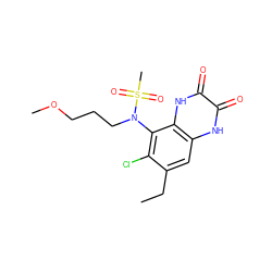 CCc1cc2[nH]c(=O)c(=O)[nH]c2c(N(CCCOC)S(C)(=O)=O)c1Cl ZINC000028954125