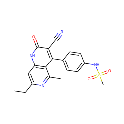 CCc1cc2[nH]c(=O)c(C#N)c(-c3ccc(NS(C)(=O)=O)cc3)c2c(C)n1 ZINC000230584217