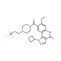 CCc1cc2[nH]c(=O)c3cnn(C4CCC4)c3c2cc1C(=O)N1CCN(CCC(F)(F)F)CC1 ZINC000261120534