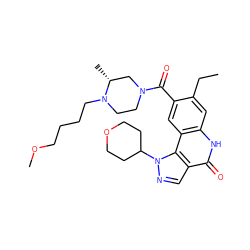 CCc1cc2[nH]c(=O)c3cnn(C4CCOCC4)c3c2cc1C(=O)N1CCN(CCCCOC)[C@H](C)C1 ZINC000261118952