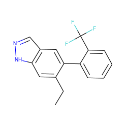 CCc1cc2[nH]ncc2cc1-c1ccccc1C(F)(F)F ZINC000169325672