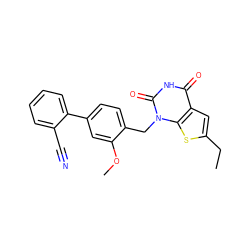 CCc1cc2c(=O)[nH]c(=O)n(Cc3ccc(-c4ccccc4C#N)cc3OC)c2s1 ZINC000167113300