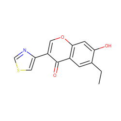 CCc1cc2c(=O)c(-c3cscn3)coc2cc1O ZINC000004339282