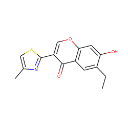 CCc1cc2c(=O)c(-c3nc(C)cs3)coc2cc1O ZINC000000046552