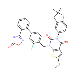 CCc1cc2c(=O)n(-c3ccc4c(c3)CC(C)(C)O4)c(=O)n(Cc3ccc(-c4ccccc4-c4noc(=O)[nH]4)cc3F)c2s1 ZINC000096169991