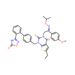 CCc1cc2c(=O)n(C/C(=N\OC(C)C)c3ccc(OC)cc3)c(=O)n(Cc3ccc(-c4ccccc4-c4noc(=O)[nH]4)cc3)c2s1 ZINC000166722319