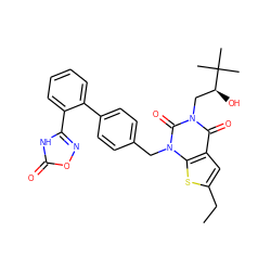 CCc1cc2c(=O)n(C[C@H](O)C(C)(C)C)c(=O)n(Cc3ccc(-c4ccccc4-c4noc(=O)[nH]4)cc3)c2s1 ZINC000096169983