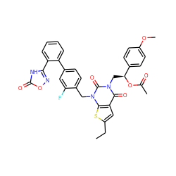 CCc1cc2c(=O)n(C[C@H](OC(C)=O)c3ccc(OC)cc3)c(=O)n(Cc3ccc(-c4ccccc4-c4noc(=O)[nH]4)cc3F)c2s1 ZINC000096169986