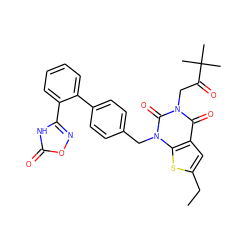 CCc1cc2c(=O)n(CC(=O)C(C)(C)C)c(=O)n(Cc3ccc(-c4ccccc4-c4noc(=O)[nH]4)cc3)c2s1 ZINC000096169973