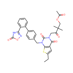 CCc1cc2c(=O)n(CC(=O)C(C)(C)COC(C)=O)c(=O)n(Cc3ccc(-c4ccccc4-c4noc(=O)[nH]4)cc3)c2s1 ZINC000096169982