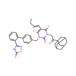 CCc1cc2c(=O)n(CC(=O)C34CC5CC(CC(C5)C3)C4)c(=O)n(Cc3ccc(-c4ccccc4-c4noc(=O)[nH]4)cc3)c2s1 ZINC000096169974