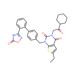 CCc1cc2c(=O)n(CC(=O)C3CCCCC3)c(=O)n(Cc3ccc(-c4ccccc4-c4noc(=O)[nH]4)cc3)c2s1 ZINC000096169998