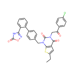 CCc1cc2c(=O)n(CC(=O)c3ccc(Cl)cc3)c(=O)n(Cc3ccc(-c4ccccc4-c4noc(=O)[nH]4)cc3)c2s1 ZINC000096169969