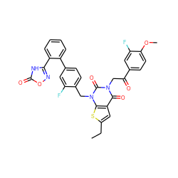 CCc1cc2c(=O)n(CC(=O)c3ccc(OC)c(F)c3)c(=O)n(Cc3ccc(-c4ccccc4-c4noc(=O)[nH]4)cc3F)c2s1 ZINC000166915411