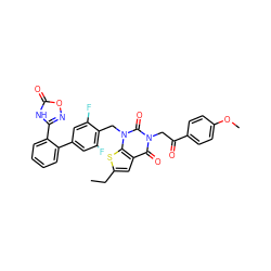 CCc1cc2c(=O)n(CC(=O)c3ccc(OC)cc3)c(=O)n(Cc3c(F)cc(-c4ccccc4-c4noc(=O)[nH]4)cc3F)c2s1 ZINC000096169995