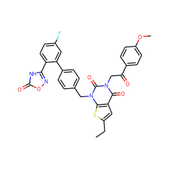 CCc1cc2c(=O)n(CC(=O)c3ccc(OC)cc3)c(=O)n(Cc3ccc(-c4cc(F)ccc4-c4noc(=O)[nH]4)cc3)c2s1 ZINC000096169997