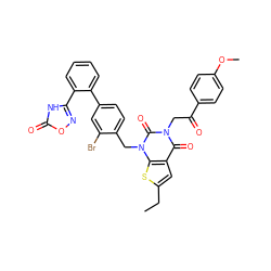 CCc1cc2c(=O)n(CC(=O)c3ccc(OC)cc3)c(=O)n(Cc3ccc(-c4ccccc4-c4noc(=O)[nH]4)cc3Br)c2s1 ZINC000096169994