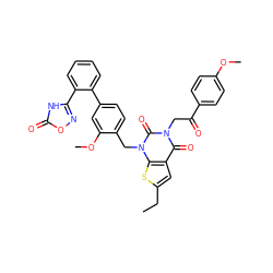 CCc1cc2c(=O)n(CC(=O)c3ccc(OC)cc3)c(=O)n(Cc3ccc(-c4ccccc4-c4noc(=O)[nH]4)cc3OC)c2s1 ZINC000096169993