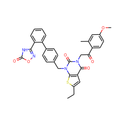 CCc1cc2c(=O)n(CC(=O)c3ccc(OC)cc3C)c(=O)n(Cc3ccc(-c4ccccc4-c4noc(=O)[nH]4)cc3)c2s1 ZINC000096169961