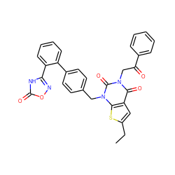 CCc1cc2c(=O)n(CC(=O)c3ccccc3)c(=O)n(Cc3ccc(-c4ccccc4-c4noc(=O)[nH]4)cc3)c2s1 ZINC000096169999