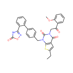 CCc1cc2c(=O)n(CC(=O)c3ccccc3OC)c(=O)n(Cc3ccc(-c4ccccc4-c4noc(=O)[nH]4)cc3)c2s1 ZINC000096169966