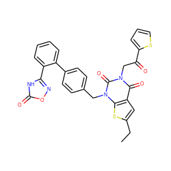 CCc1cc2c(=O)n(CC(=O)c3cccs3)c(=O)n(Cc3ccc(-c4ccccc4-c4noc(=O)[nH]4)cc3)c2s1 ZINC000096170004