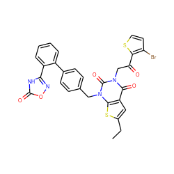 CCc1cc2c(=O)n(CC(=O)c3sccc3Br)c(=O)n(Cc3ccc(-c4ccccc4-c4noc(=O)[nH]4)cc3)c2s1 ZINC000096170005