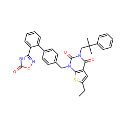 CCc1cc2c(=O)n(CC(C)(C)c3ccccc3)c(=O)n(Cc3ccc(-c4ccccc4-c4noc(=O)[nH]4)cc3)c2s1 ZINC000167075515