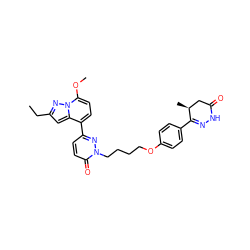 CCc1cc2c(-c3ccc(=O)n(CCCCOc4ccc(C5=NNC(=O)C[C@@H]5C)cc4)n3)ccc(OC)n2n1 ZINC000095590273