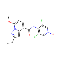 CCc1cc2c(C(=O)Nc3c(Cl)c[n+]([O-])cc3Cl)ccc(OC)n2n1 ZINC000096933390