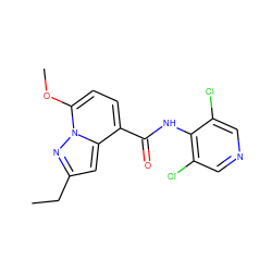 CCc1cc2c(C(=O)Nc3c(Cl)cncc3Cl)ccc(OC)n2n1 ZINC000096933389